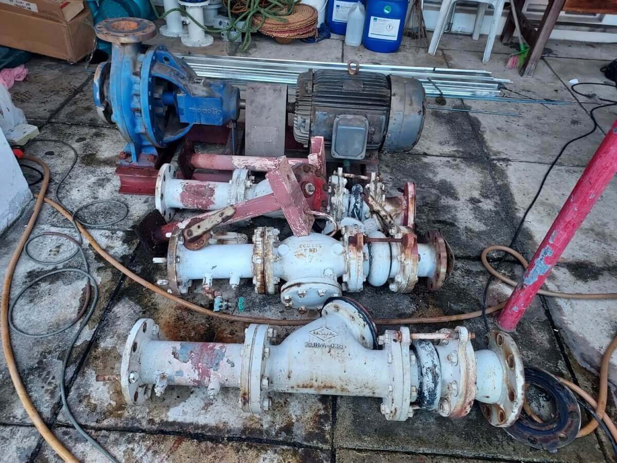 Dismantled Cooling Tower Pumps Valves And Pipes Dismantled Cooling Tower Pumps Valves And Pipes